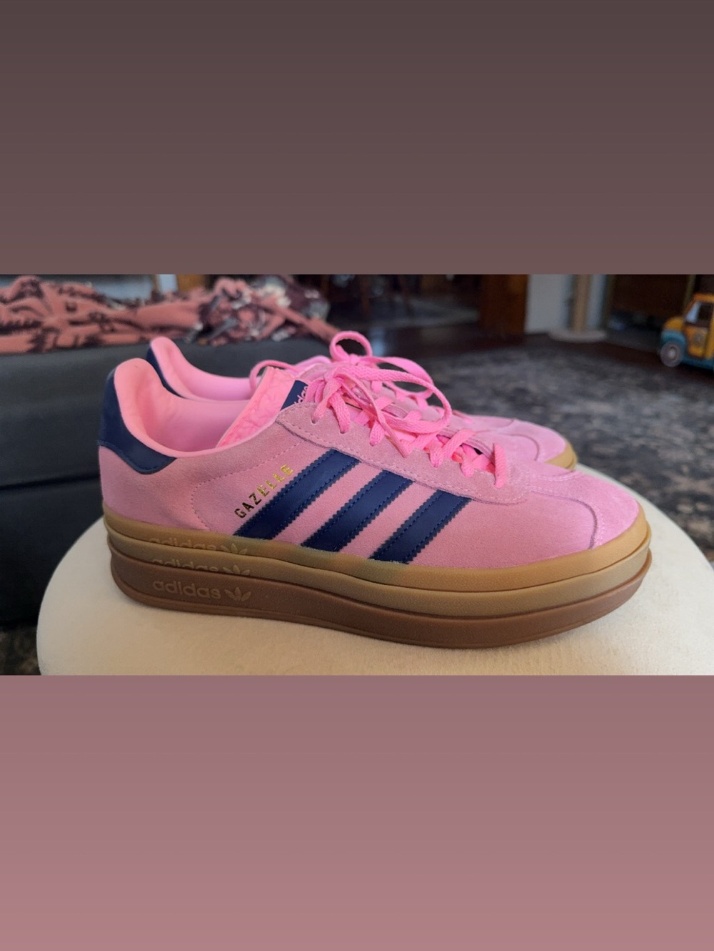 adidas Gazelle Platform Sneaker - Pink with Navy Stripes